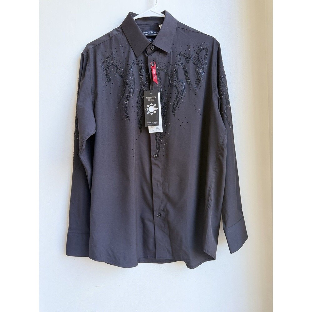 American Breed “The Ultimate Fashion” Men’s Button-Up Shirt Sz L Black Stretch